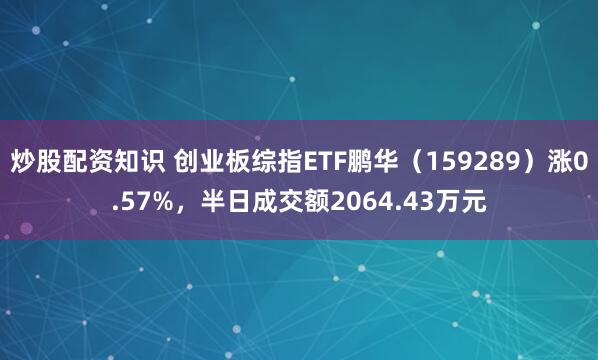 炒股配资知识 创业板综指ETF鹏华（159289）涨0.57%，半日成交额2064.43万元